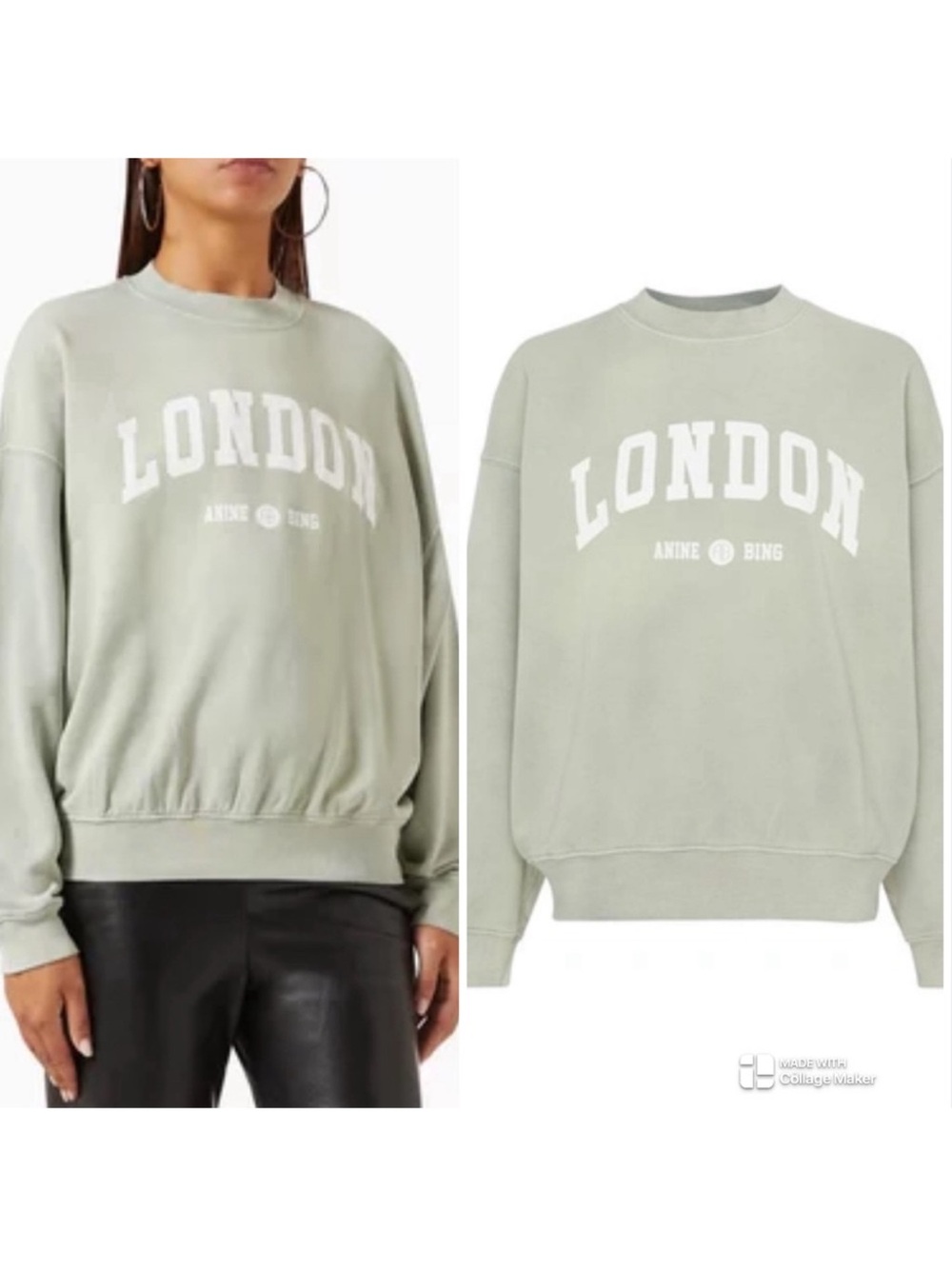 ANINE BING Jack London Logo Crewneck Sweatshirt - Sage Green Small